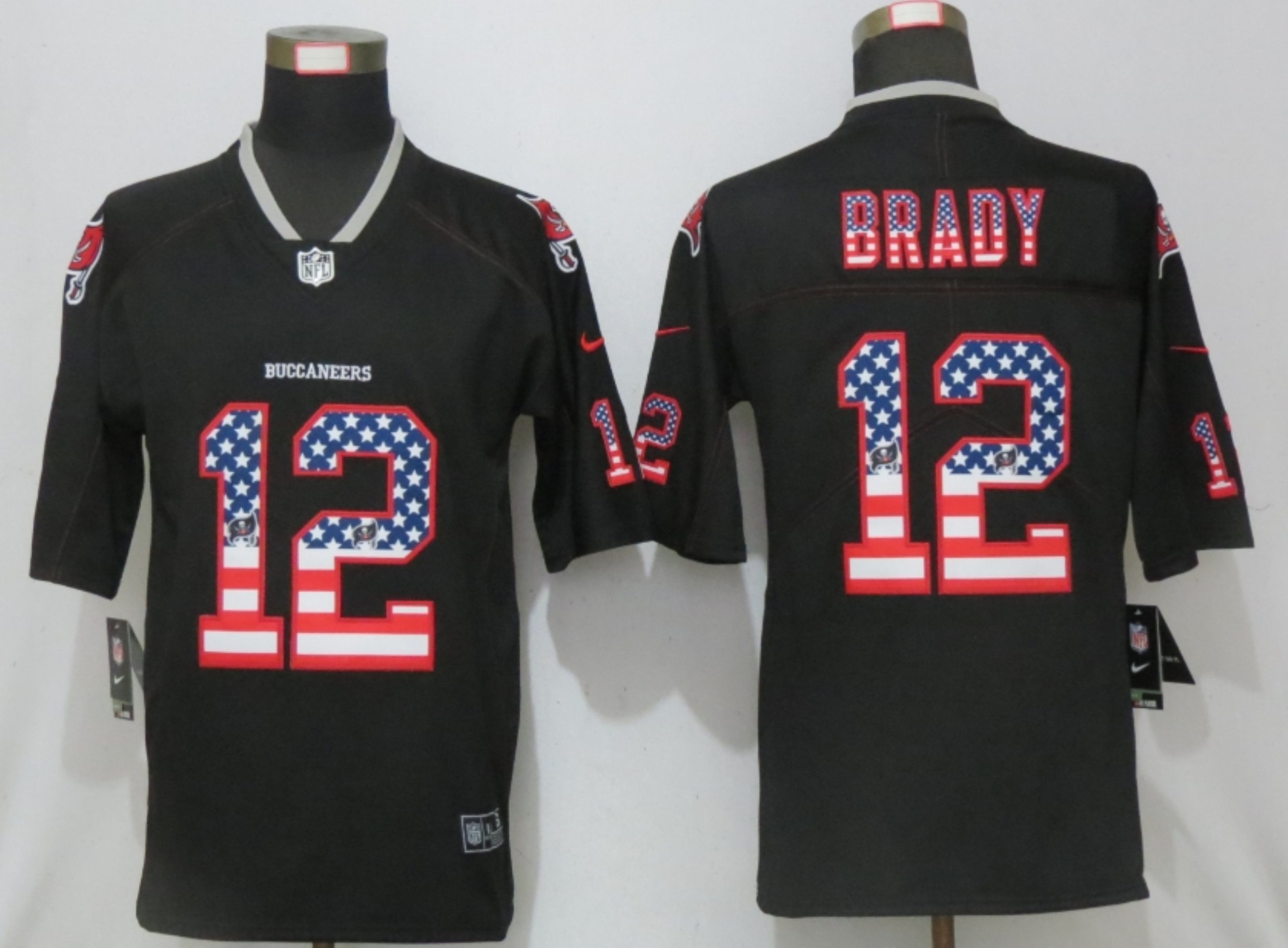 Men New Nike Tampa Bay Buccaneers #12 Brady USA Flag Fashion Black Elite Jersey->tampa bay buccaneers->NFL Jersey